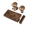 Rim Lock (Right) with Holkham Knob, Antiqued Brass