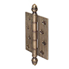 Butt Hinge with Acorn Finials in Antiqued Brass