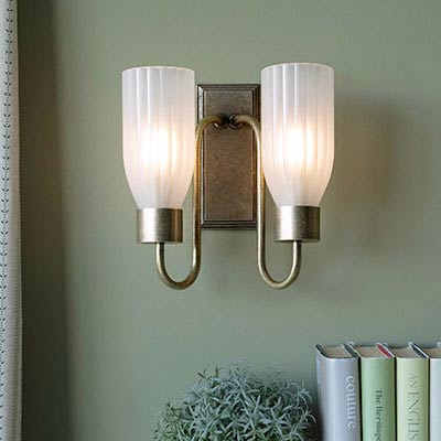 Morston Double Fluted Wall Light, Frosted Glass