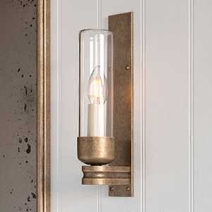 Raydon Wall Light in Antiqued Brass Plain Glass