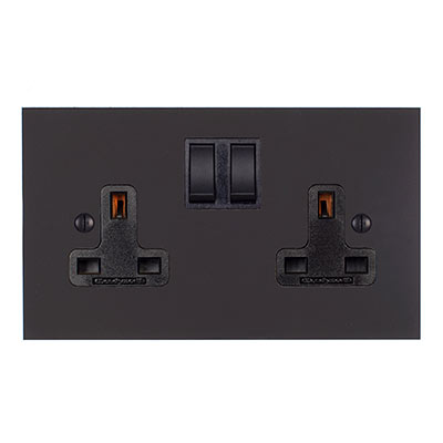 2 Gang Plug Socket Black Switch Bevelled