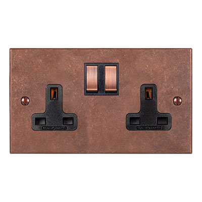 2 Gang Plug Socket Copper Switch Bevelled