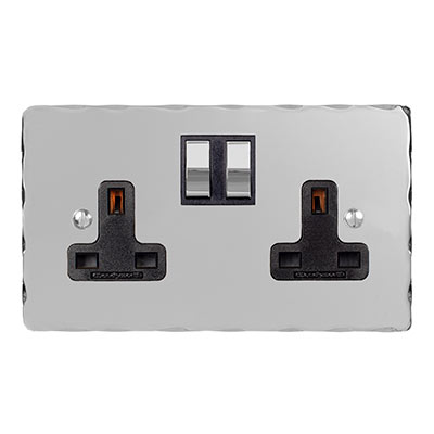 2 Gang Plug Socket Chrome Switch Hammered