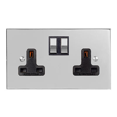 2 Gang Plug Socket Chrome Switch Bevelled