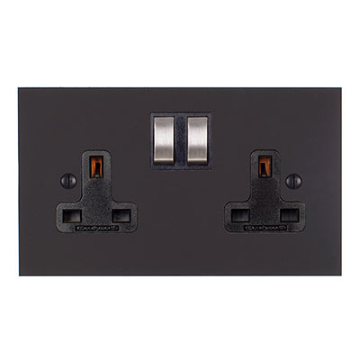 2 Gang Plug Socket Steel Switch Bevelled