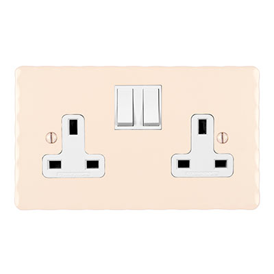 2 Gang Plug Socket White Switch Hammered