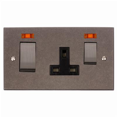 45amp Cooker Socket Steel/Black Inserts Bevelled