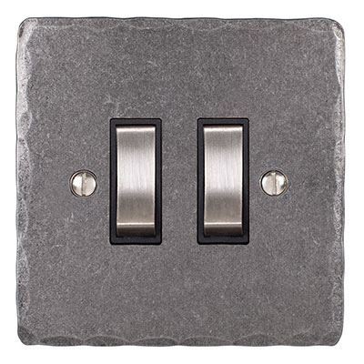 2 Gang Steel Grid Switch Polished Hammered Plate