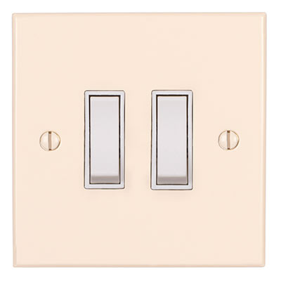 2 Gang White Grid Switch Plain Ivory Bevelled Plate