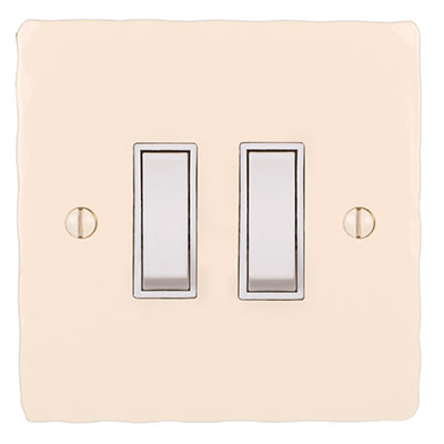 2 Gang White Grid Switch Plain Ivory Hammered Plate
