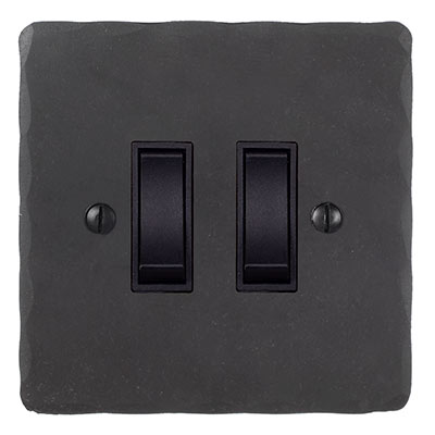 2 Gang Black Grid Switch Hammered Plate