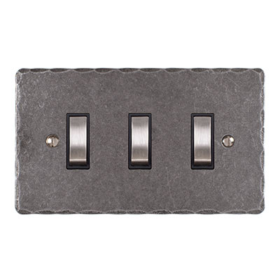3 Gang Steel Grid Switch Polished Hammered Plate
