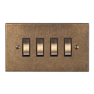 4 Gang Brass Grid Switch Bevelled Plate