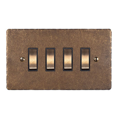 4 Gang Brass Grid Switch Hammered Plate