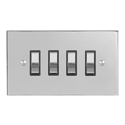4 Gang Chrome Grid Switch Nickel Bevelled Plate