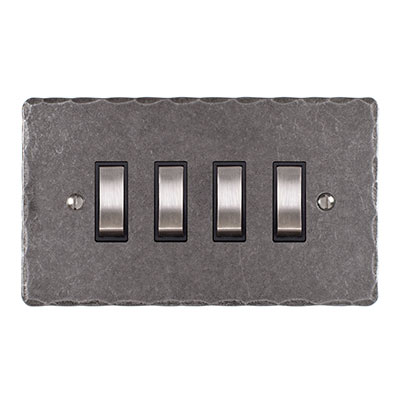 4 Gang Steel Grid Switch Polished Hammered Plate