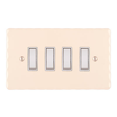 4 Gang White Grid Switch Plain Ivory Hammered Plate