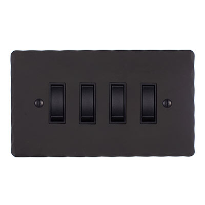 4 Gang Black Grid Switch Hammered Plate