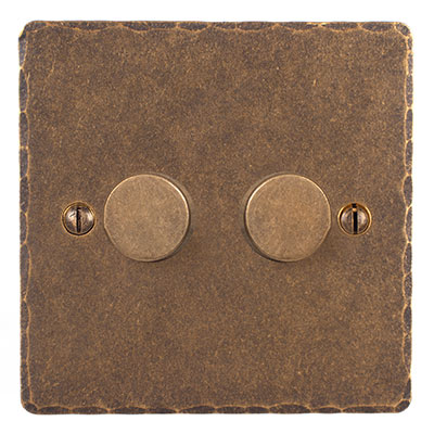 2 Gang Rotary Dimmer Hammered Plate