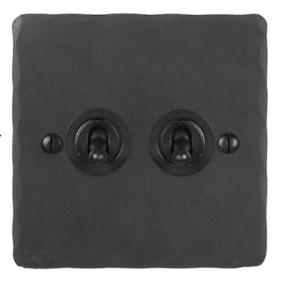 2 Gang Black Dolly Switch Hammered Plate
