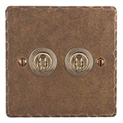 2 Gang Brass Dolly Switch Hammered Plate
