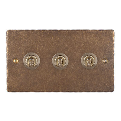3 Gang Brass Dolly Switch Hammered Plate