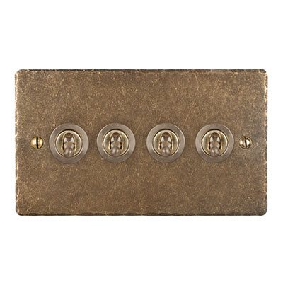 4 Gang Brass Dolly Switch Hammered Plate