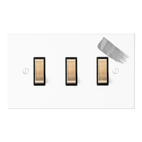 3 Gang Brass Grid Switch in Primed Paintable, Bevelled