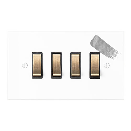 4 Gang Brass Grid Switch in Primed Paintable, Bevelled