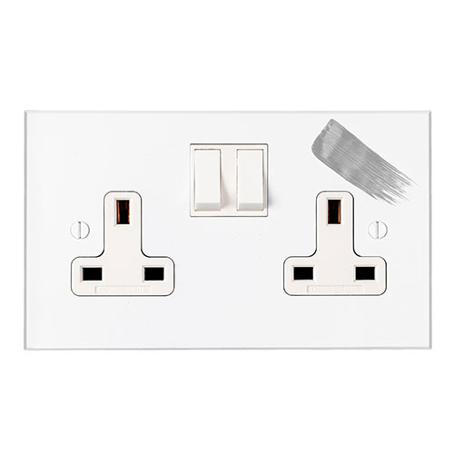 13amp 2 Gang Socket in Primed Paintable, Bevelled, White Switches