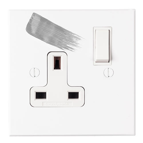 13amp 1 Gang Socket in Primed Paintable, Bevelled, White Switch