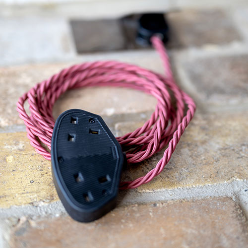 2 Gang Braided 2m Extension Lead in Dusky Pink