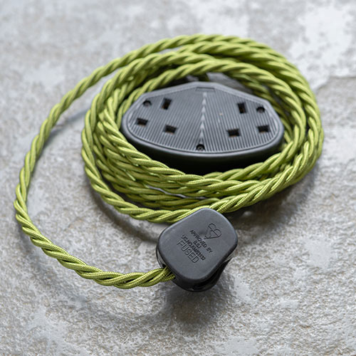 2 Gang Braided 2m Extension Lead in Olive Green