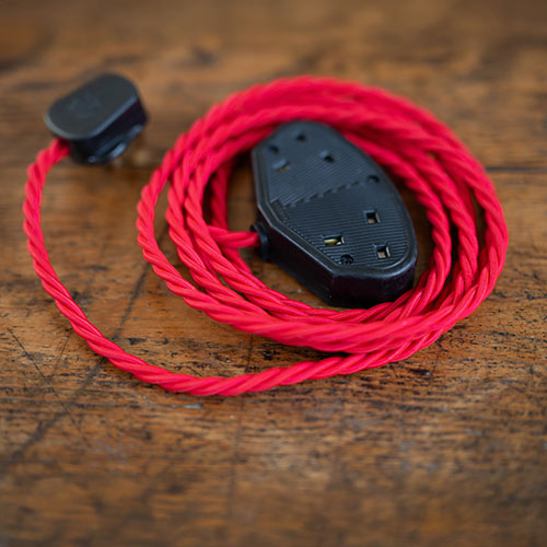 2 Gang Braided 2m Extension Lead in Poppy Red