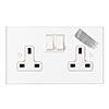 13amp 2 Gang Socket in Primed Paintable, Bevelled, White Switches