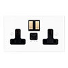 13amp 2 Gang Socket USB - Port A\C in Primed Paintable, Bevelled, Brass Switches