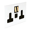 13amp 2 Gang Socket USB - Port A\C in Primed Paintable, Bevelled, Brass Switches