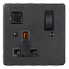 13 Amp 1 Gang Socket USB-A\C Port Beeswax, Hammered, Black Switches