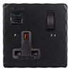 13 Amp 1 Gang Socket USB-A\C Port In Matt Black, Hammered, Black Switches