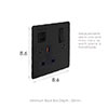 13 Amp 1 Gang Socket USB-A\C Port In Matt Black, Hammered, Black Switches