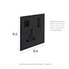 13 Amp 1 Gang Socket USB-A\C Port In Matt Black, Bevelled, Black Switches