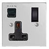 13 Amp 1 Gang Socket USB-A\C Port Nickel, Bevelled, Black Switches