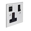 13 Amp 1 Gang Socket USB-A\C Port Nickel, Bevelled, Black Switches