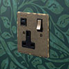 13 Amp 1 Gang Socket USB-A\C Port In Antiqued Brass Hammered, Brass Switches