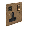 13 Amp 1 Gang Socket USB-A\C Port In Antiqued Brass Hammered, Brass Switches