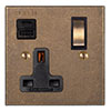 13 Amp 1 Gang Socket USB-A\C Port In Antiqued Brass, Bevelled, Brass Switches