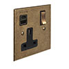 13 Amp 1 Gang Socket USB-A\C Port In Antiqued Brass, Bevelled, Brass Switches