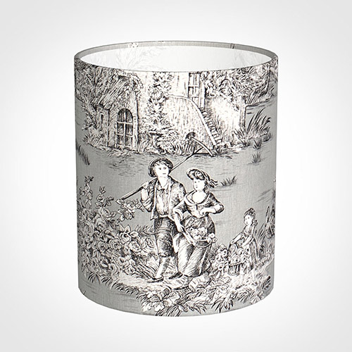 20cm Medium Cylinder Shade in Grey Pastoral Toile de Jouy