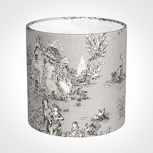 30cm Medium Cylinder Shade in Grey Pastoral Toile de Jouy