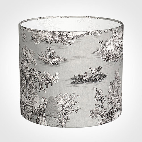 35cm Medium Cylinder Shade in Grey Pastoral Toile de Jouy